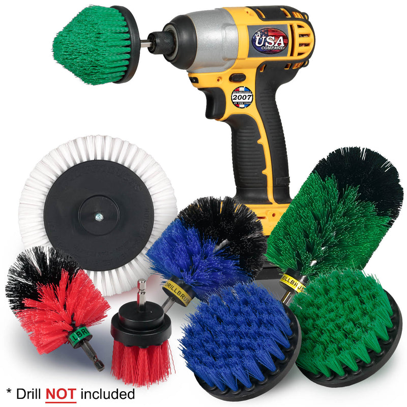 8-piece Drillbrush Household Variety Kit - Soft, Medium, & Stiff Bristles - Home, Kitchen, Marine, Pool, Pet, and Outdoor Cleaning | WE-G4CJ-B4O-RMS-R2L-QC-DB