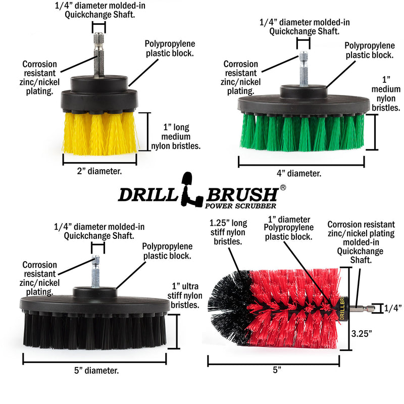 Edge, Jumbo, 5 inch, 4 inch, and 2 inch Short Brushes - Soft, Medium, Stiff, & Ultra Stiff Bristles - General Cleaning | WE-Y2-G4-RJ-K5-S-QC-DB