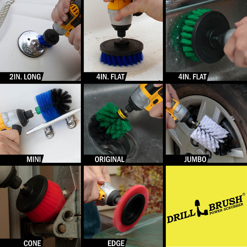 8-piece Drillbrush Household Variety Kit - Soft, Medium, & Stiff Bristles - Home, Kitchen, Marine, Pool, Pet, and Outdoor Cleaning | WJ-G4O-B4M-RECS-B2L-QC-DB