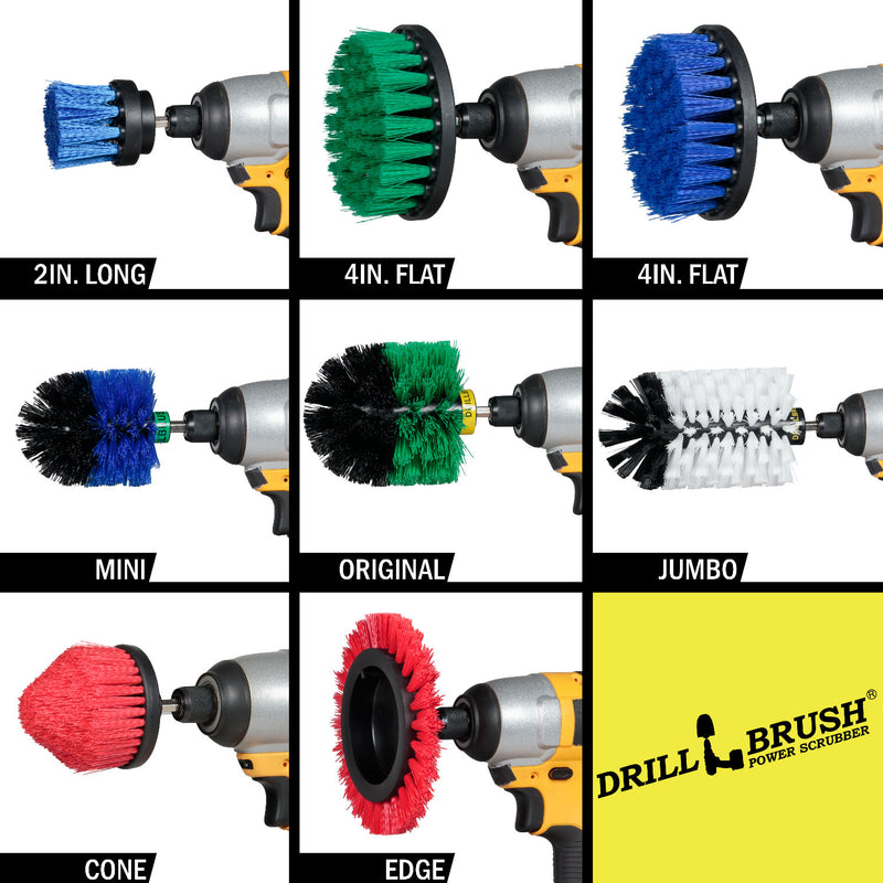 8-piece Drillbrush Household Variety Kit - Soft, Medium, & Stiff Bristles - Home, Kitchen, Marine, Pool, Pet, and Outdoor Cleaning | WJ-G4O-B4M-RECS-B2L-QC-DB