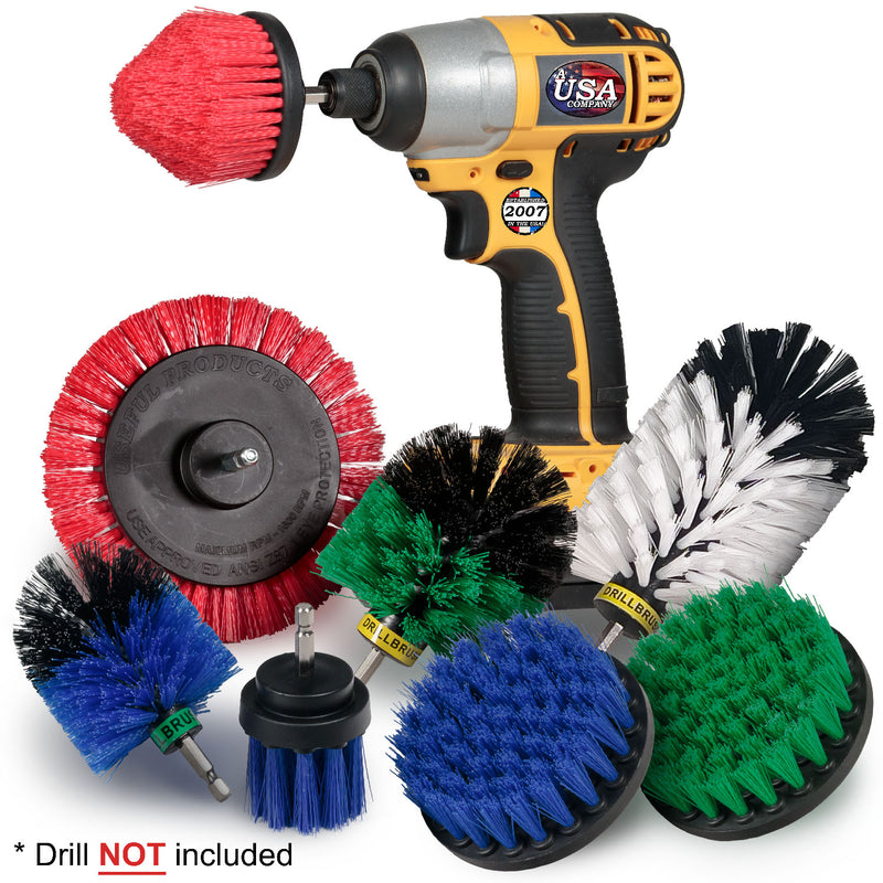 8-piece Drillbrush Household Variety Kit - Soft, Medium, & Stiff Bristles - Home, Kitchen, Marine, Pool, Pet, and Outdoor Cleaning | WJ-G4O-B4M-RECS-B2L-QC-DB