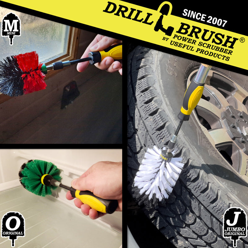 Jumbo, Original, and Mini Brushes w/ Handle Kit - Soft, Medium & Stiff Bristles - Household Variety Cleaning | WJ-GO-RM-HD-S-QC-DB