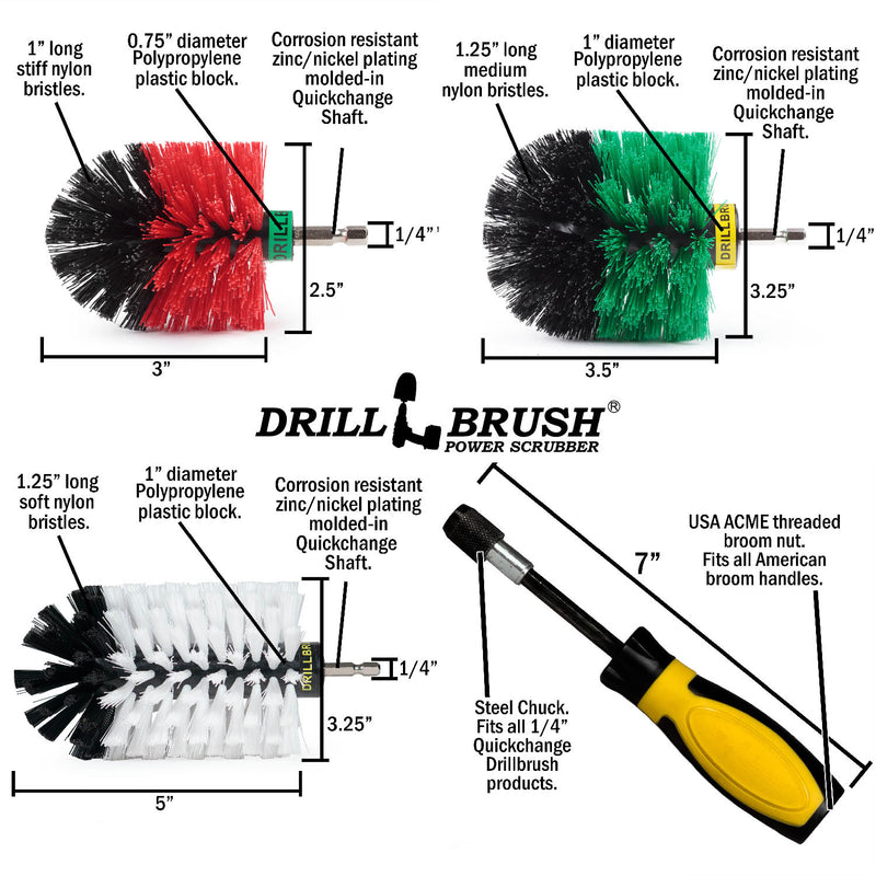 Jumbo, Original, and Mini Brushes w/ Handle Kit - Soft, Medium & Stiff Bristles - Household Variety Cleaning | WJ-GO-RM-HD-S-QC-DB