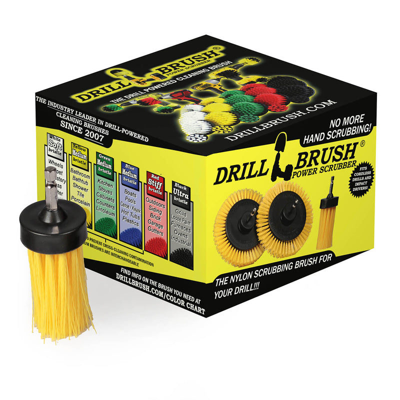 1in Yellow Brush - Medium Stiffness - Long Bristles - Bathroom Spot Cleaning | 1in-L-Y-QC-DB