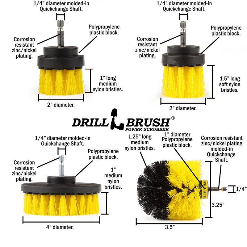 Specs for the Drillbrush 42OS-2L Medium Yellow Bathroom Brush Kit.