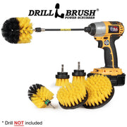 Drillbrush 542OMS-2L-7X Medium Yellow Bathroom Brush Kit with an Original brush in a 7 inch extension in a cordless drill.
