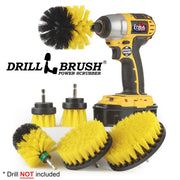 Drillbrush 542OMS-2L Medium Yellow Bathroom Brush Kit with an Original brush in a cordless drill.