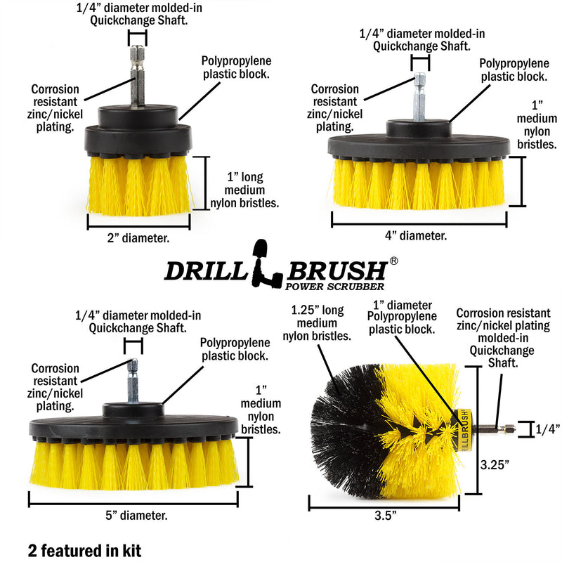 Specs for the Drillbrush 5542O Medium Yellow Bathroom Brush Kit.