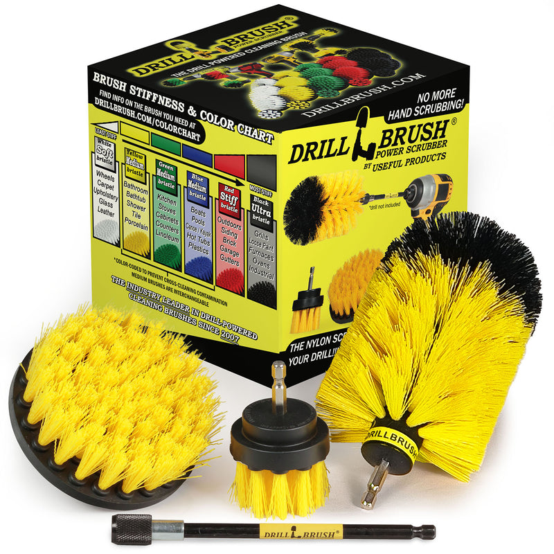 4in Flat Brush, 2in Short Brush, and Jumbo Original all in Medium Yellow Plus 5" Extension - All Purpose Cleaner with Extender  | Y-S-42J-5X-QC-DB