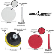 Technical specs for the Soft White and Stiff Red 4 inch scrub pads and the 3 inch Backer.