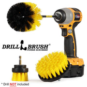 Drillbrush 42O-5X Medium Yellow Bathroom Brush Kit with an Original brush in a 5 inch extension in a cordless drill.