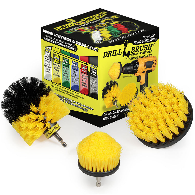 Original, 4in, and Corner Yellow Brushes - Medium Stiffness - Bathroom & Shower Cleaning | Y-S-4CO-QC-DB