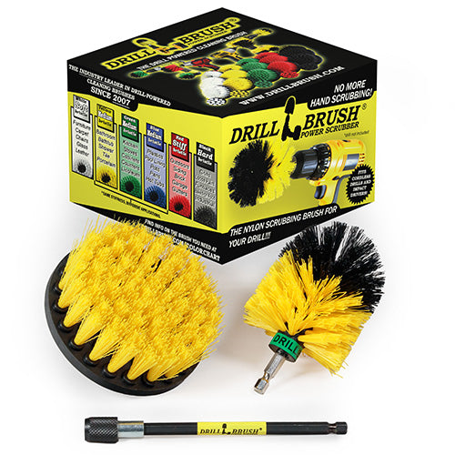 Mini & 4in Yellow Brushes - Medium Bristles - Bathroom & Shower Cleaning | Y-S-4M-5X-QC-DB