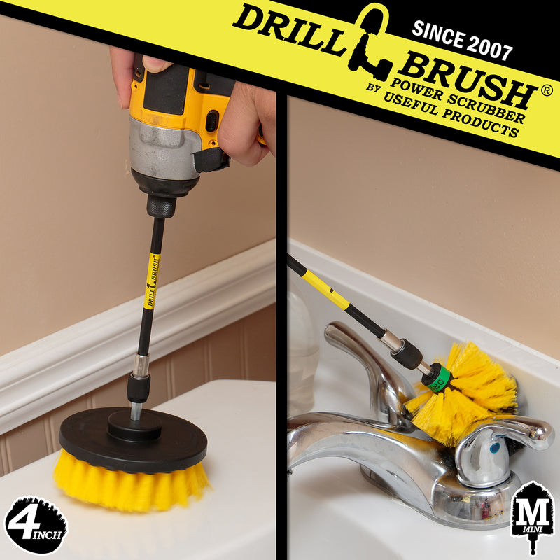 Mini & 4in Yellow Brushes - Medium Bristles - Bathroom & Shower Cleaning | Y-S-4M-5X-QC-DB