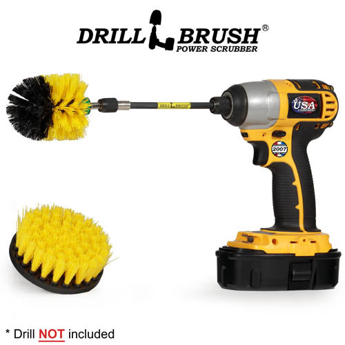 Mini & 4in Yellow Brushes - Medium Bristles - Bathroom & Shower Cleaning | Y-S-4M-5X-QC-DB