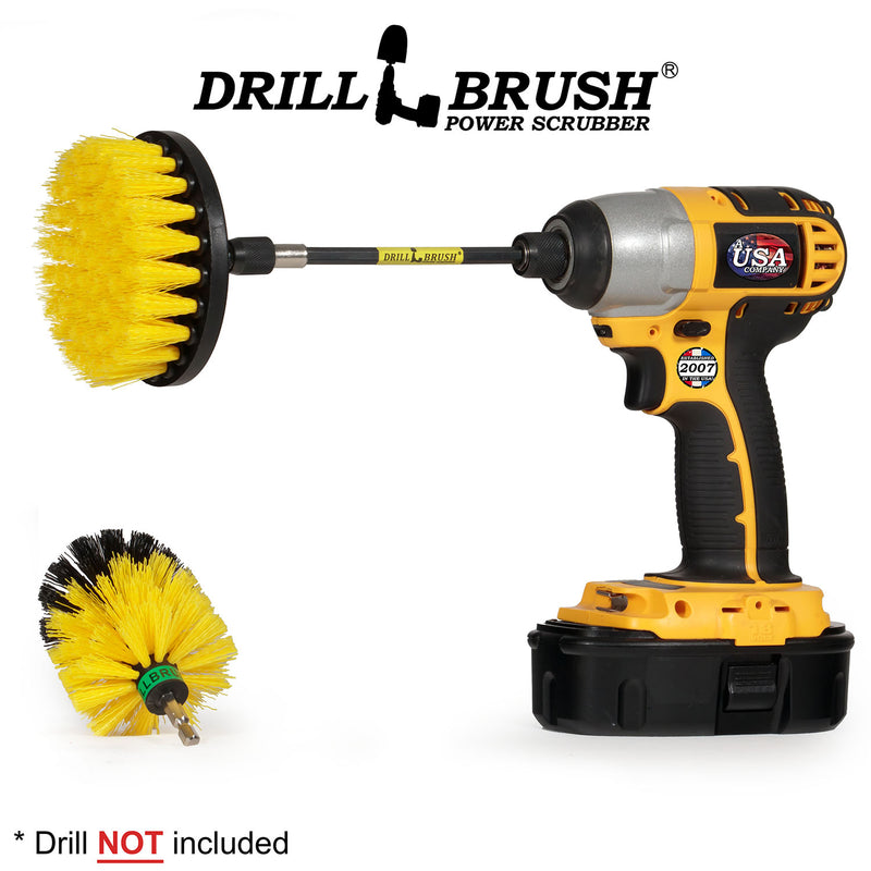 Mini & 4in Yellow Brushes - Medium Bristles - Bathroom & Shower Cleaning | Y-S-4M-5X-QC-DB