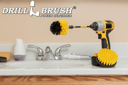 Mini & 4in Yellow Brushes - Medium Bristles - Bathroom & Shower Cleaning | Y-S-4M-5X-QC-DB