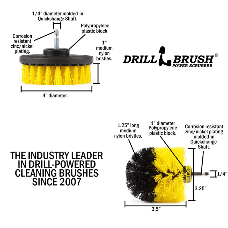 Specs for the Drillbrush 4O Medium Yellow Bathroom Brush Kit.