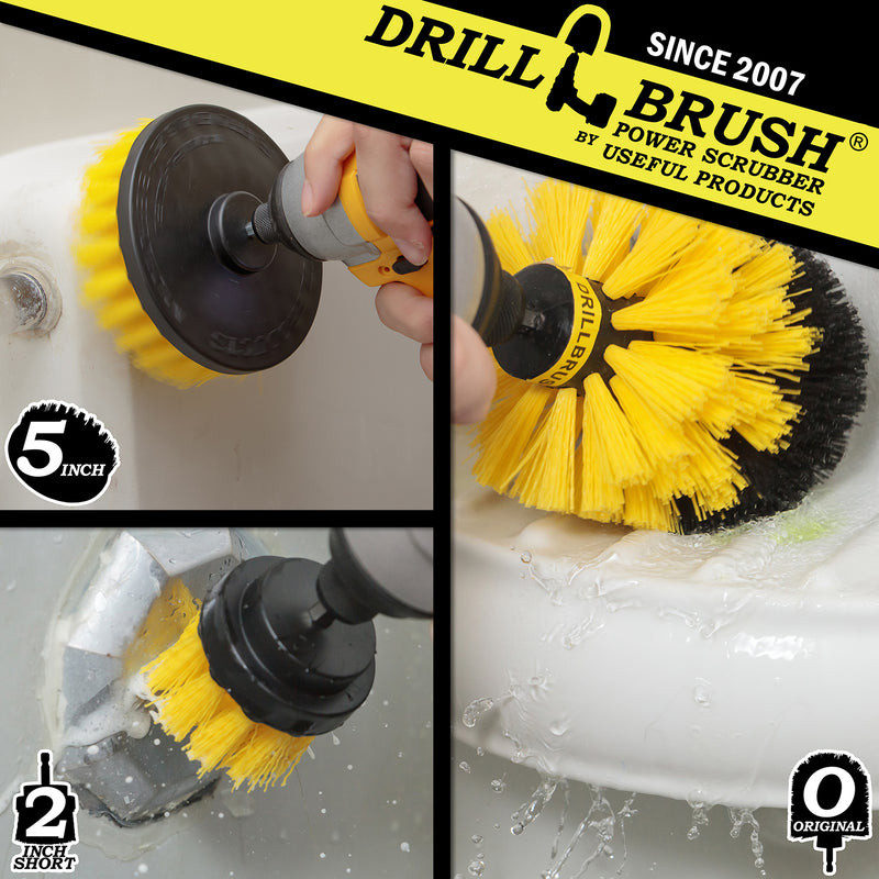 Original, 5in, & 2in Yellow Brushes - Medium Bristles - Bathroom & Shower Cleaning | Y-S-52O-QC-DB