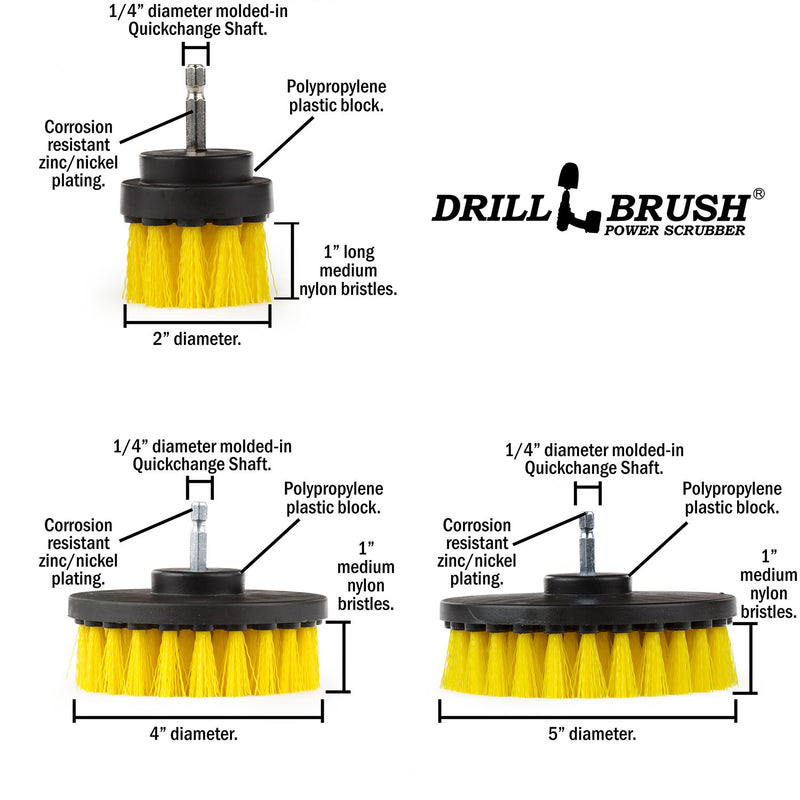 Specs for the Drillbrush 542 Medium Yellow Bathroom Brush Kit.
