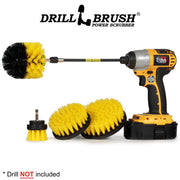 Drillbrush 542O-7X Medium Yellow Bathroom Brush Kit with an Original brush in 7 inch extension in a cordless drill.