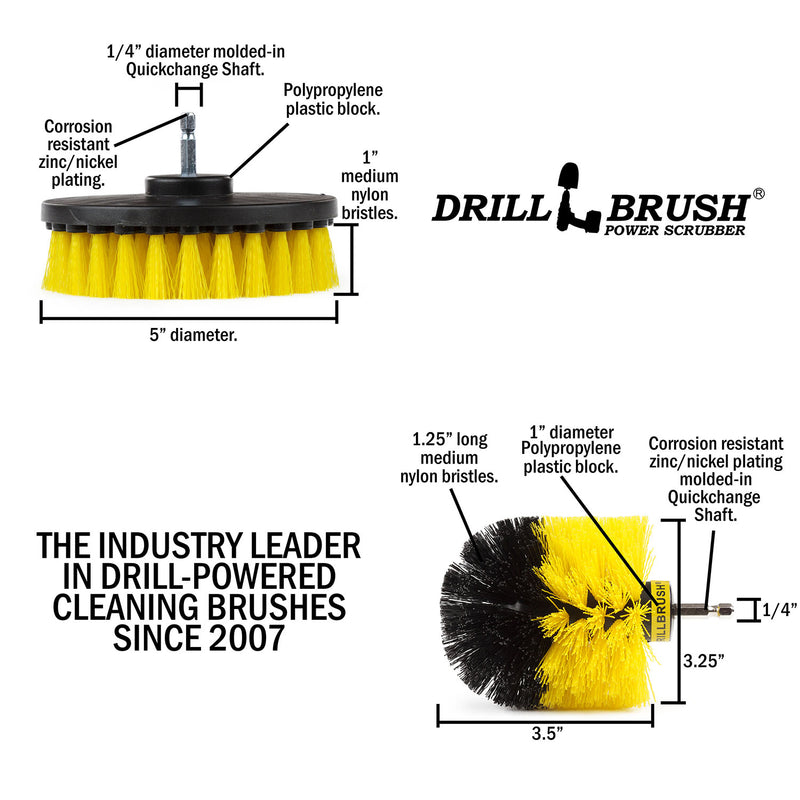 Specs for the Drillbrush 5O Medium Yellow Bathroom Brush Kit.