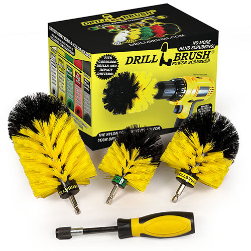 Jumbo, Original, and Mini Brushes w/ Handle Kit - Medium Yellow Bristles - Bathroom Cleaning | Y-S-JOM-HD-QC-DB