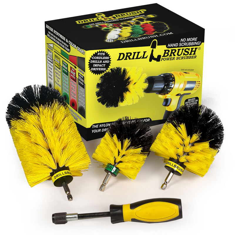 Jumbo, Original, and Mini Brushes w/ Handle Kit - Medium Yellow Bristles - Bathroom Cleaning | Y-S-JOM-HD-QC-DB
