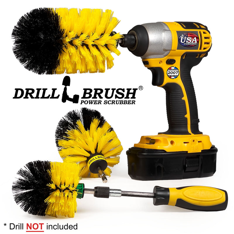Jumbo, Original, and Mini Brushes w/ Handle Kit - Medium Yellow Bristles - Bathroom Cleaning | Y-S-JOM-HD-QC-DB