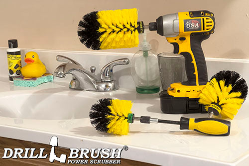 Jumbo, Original, and Mini Brushes w/ Handle Kit - Medium Yellow Bristles - Bathroom Cleaning | Y-S-JOM-HD-QC-DB