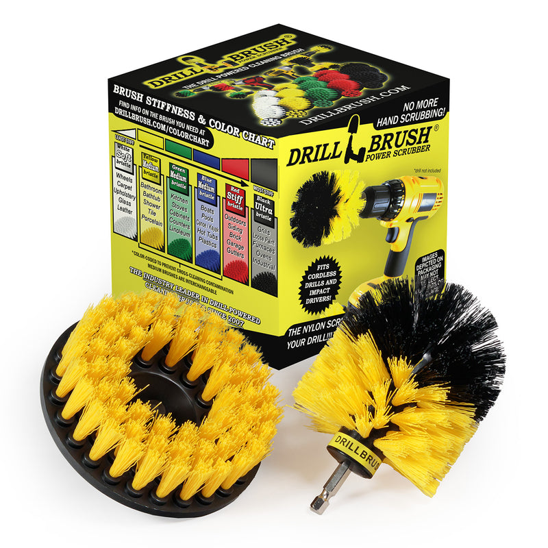 Original & 5in Hex Yellow Brushes - Medium Bristles - Bathroom & Shower Cleaning | Y-S-OQC-5H-DB
