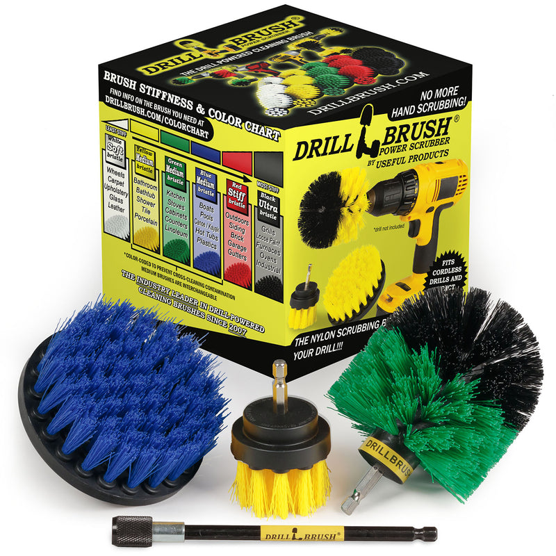 Original, 4 inch, and 2 inch Short Brushes with 5 inch Extension - Medium Bristles - General Cleaning | Y2-GO-B4-S-5X-QC-DB