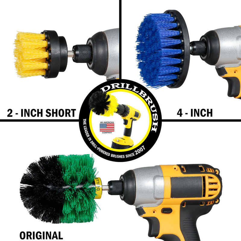 Original, 4 inch, and 2 inch Short Brushes with 5 inch Extension - Medium Bristles - General Cleaning | Y2-GO-B4-S-5X-QC-DB