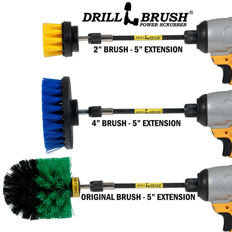 Original, 4 inch, and 2 inch Short Brushes with 5 inch Extension - Medium Bristles - General Cleaning | Y2-GO-B4-S-5X-QC-DB