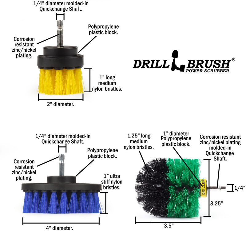 Original, 4in, & 2in Variety Brushes - Medium Bristles - General Household Cleaning | Y2-GO-B4-S-QC-DB