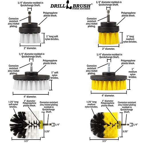 Original, 4in, and 2in White and Yellow Brush Bundle Pack - Soft & Medium Bristles - Home, Bathroom, & Auto Cleaning | S-W42O-Y42O-QC-DB