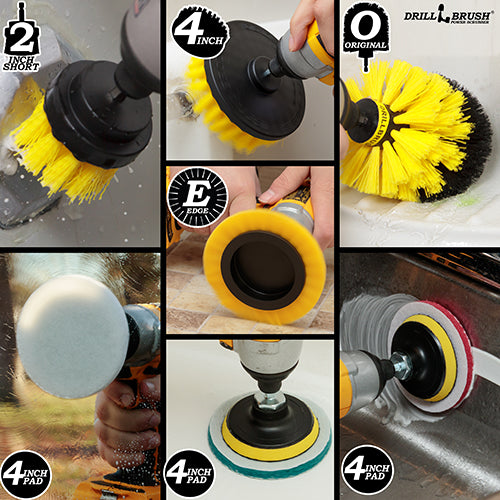 Edge, Original, 4in, & 2in Yellow Brushes w/4in Pads - Medium - Bathroom & Tub | S-YE42O-P4-WRB-3V-QC-DB