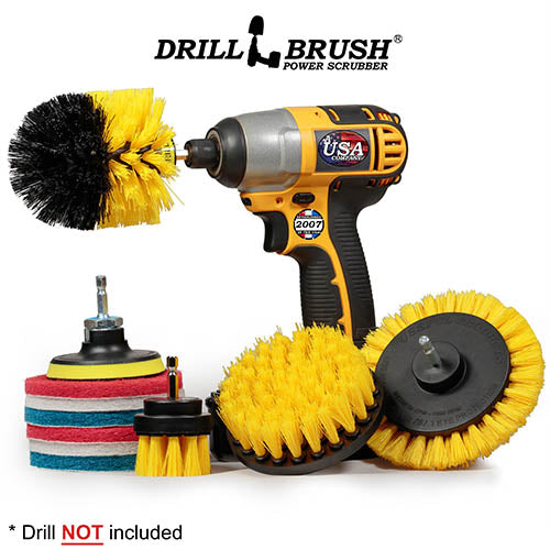 Edge, Original, 4in, & 2in Yellow Brushes w/4in Pads - Medium - Bathroom & Tub | S-YE42O-P4-WRB-3V-QC-DB