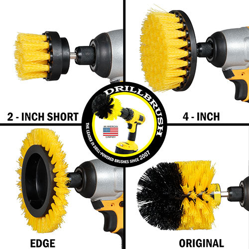 Edge, Original, 4in, & 2in Yellow Brushes w/4in Pads - Medium - Bathroom & Tub | S-YE42O-P4-WRB-3V-QC-DB