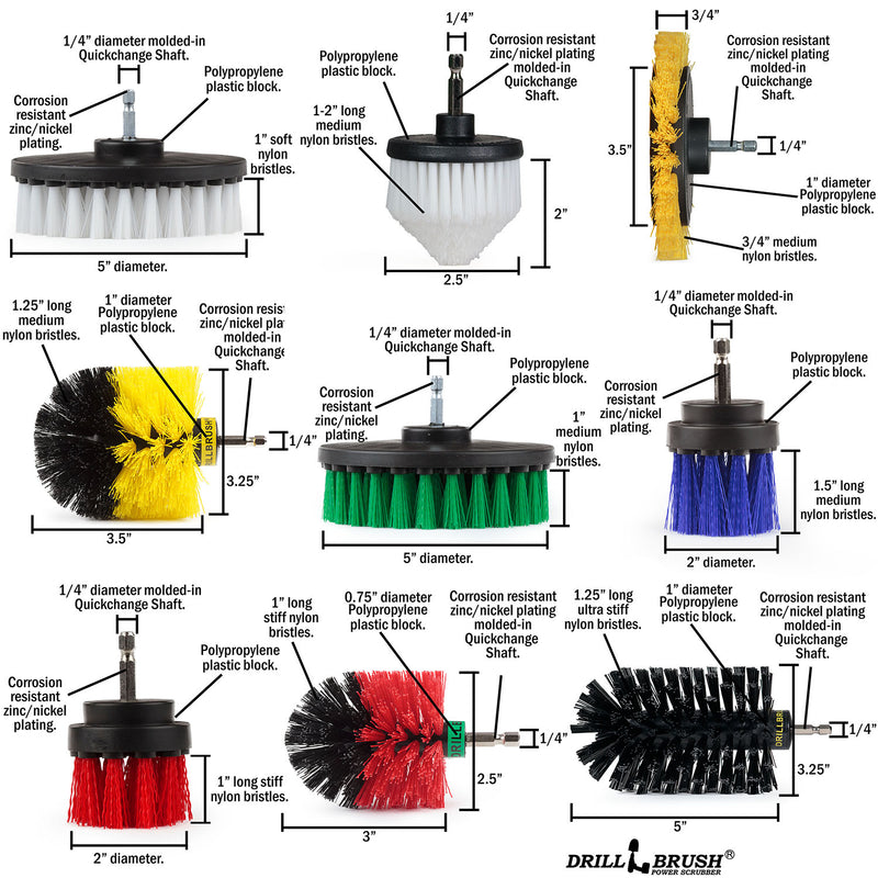 Spec images for the Drillbrush 9-piece kit.