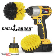 Drillbrush 42O Medium Yellow Bathroom Brush Kit with an Original brush in a cordless drill.