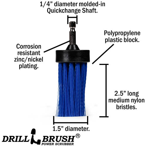 1in Blue Brush - Medium Stiffness - Long Bristles - Marine & Pool Spot Cleaning | 1in-L-B-QC-DB