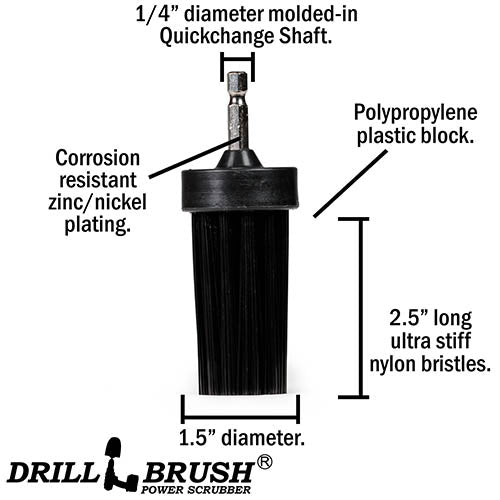 1in Black Brush - Ultra Stiff Stiffness - Long Bristles - Grill & Industrial Spot Cleaning | 1in-L-K-QC-DB