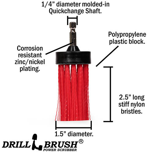 1in Red Brush - High Stiffness - Long Bristles - Outdoor & Patio Spot Cleaning | 1in-L-R-QC-DB