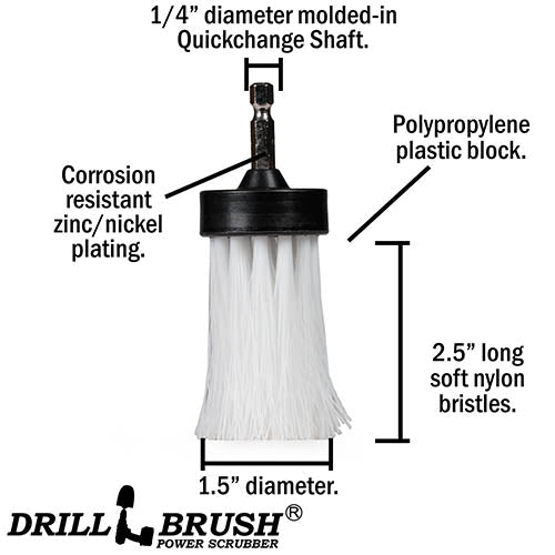 1in White Brush - Soft Stiffness - Long Bristles - Home & Auto Spot Cleaning | 1in-L-W-QC-DB