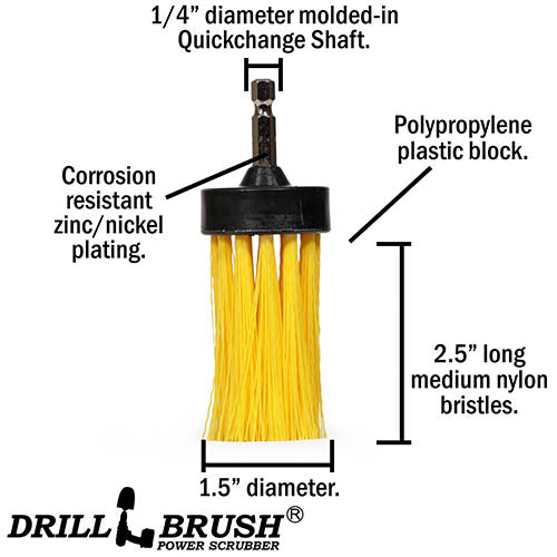 1in Yellow Brush - Medium Stiffness - Long Bristles - Bathroom Spot Cleaning | 1in-L-Y-QC-DB