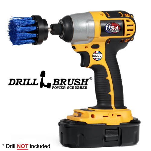 Drillbrush 2 inch Long Medium Blue Marine & Pool Brush in a cordless drill.