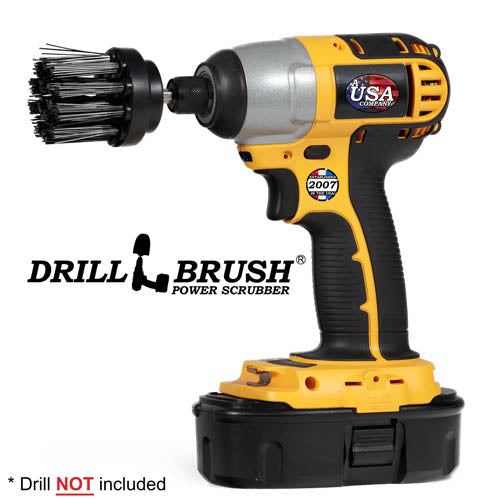 Drillbrush 2 inch Long Ultra Stiff Black Grill & Industrial Brush in a cordless drill.