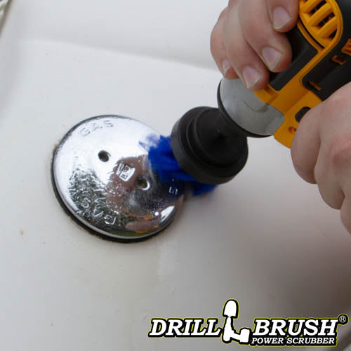 Drillbrush 2 inch Long Medium Blue Marine & Pool Brush cleaning a gas cap.