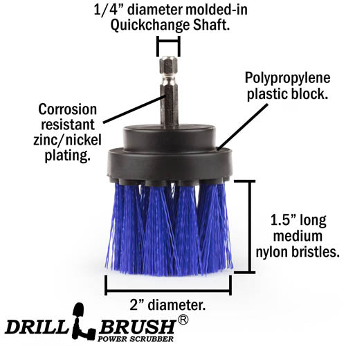 Specs for the Drillbrush 2 inch Long Medium Blue Marine & Pool Brush.